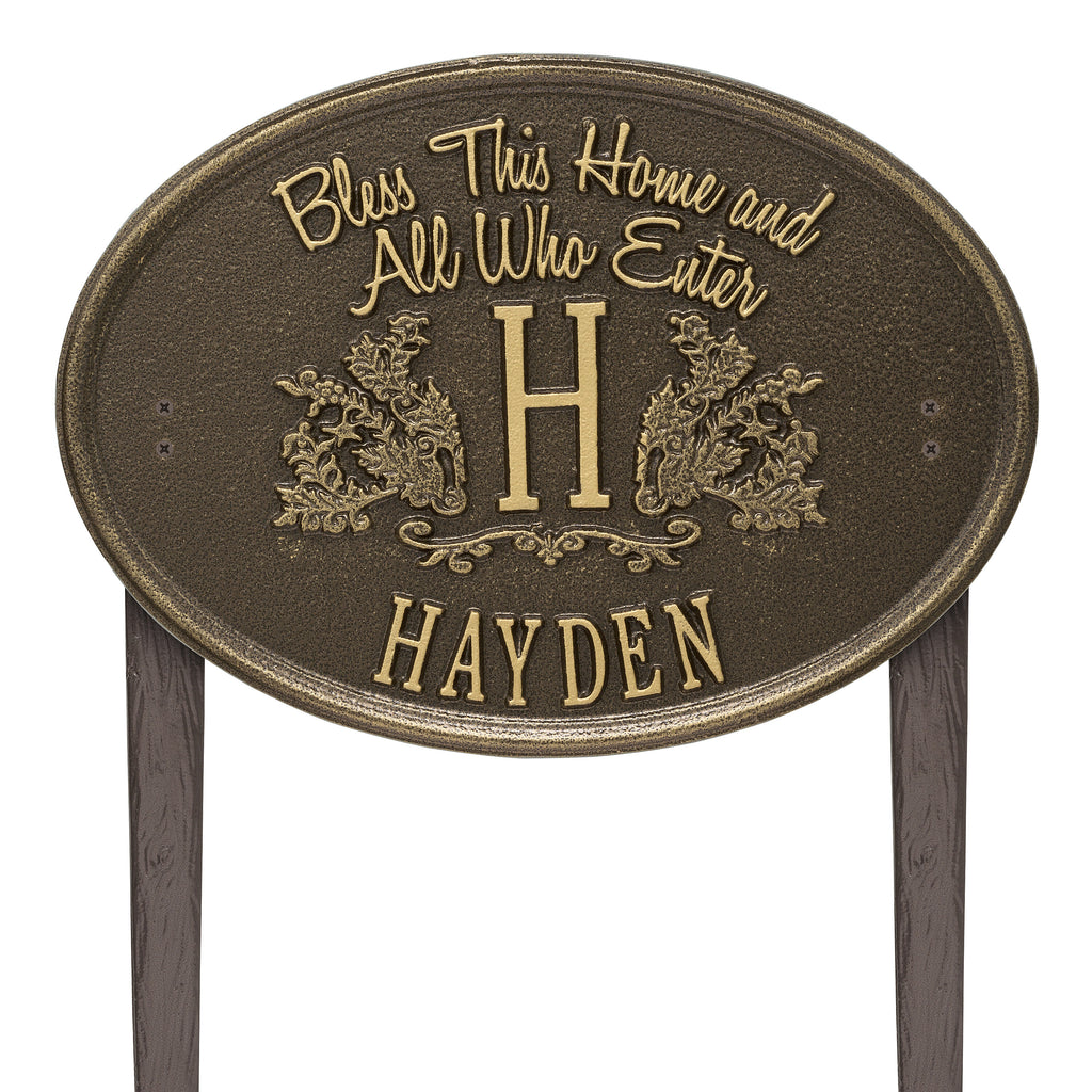 Bless This Home Monogram Oval Lawn Plaque