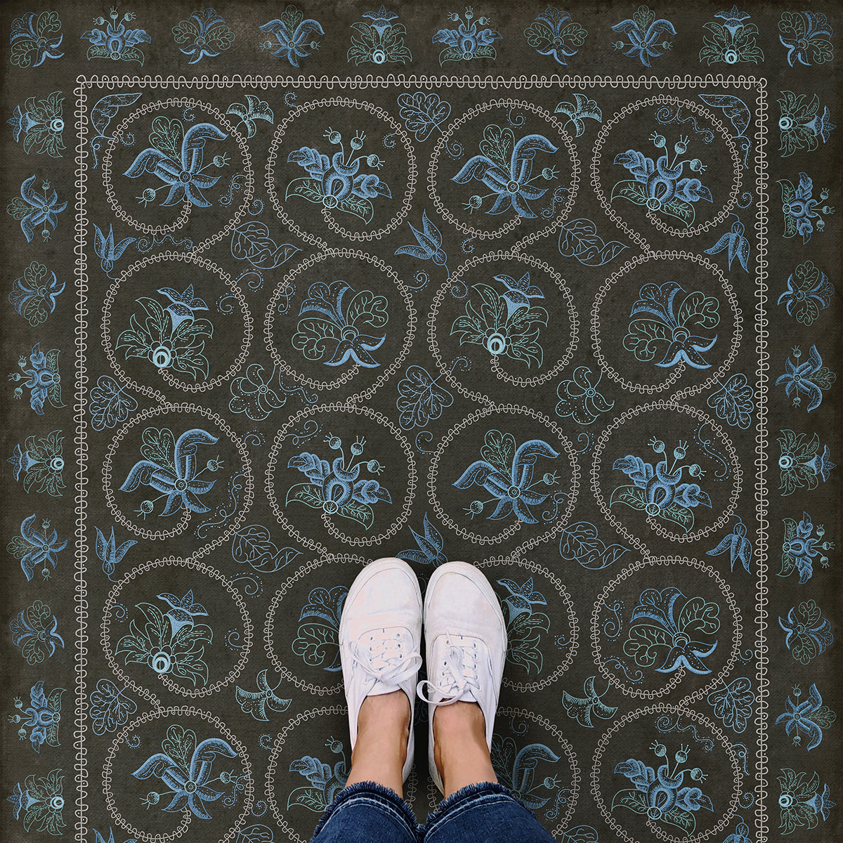 Vintage Vinyl Floorcloths - Williamsburg Collection - Crewelwork