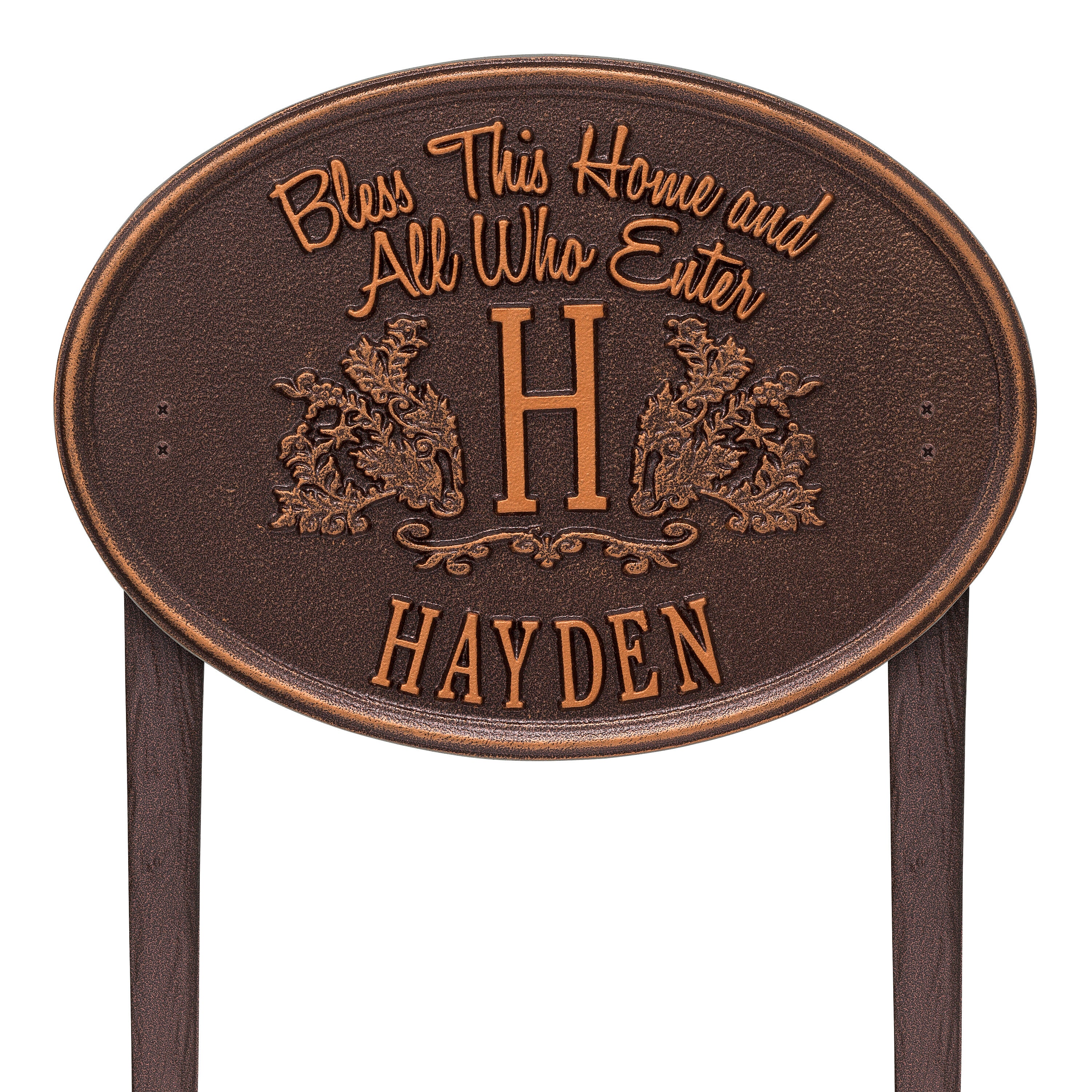 Bless This Home Monogram Oval Lawn Plaque 