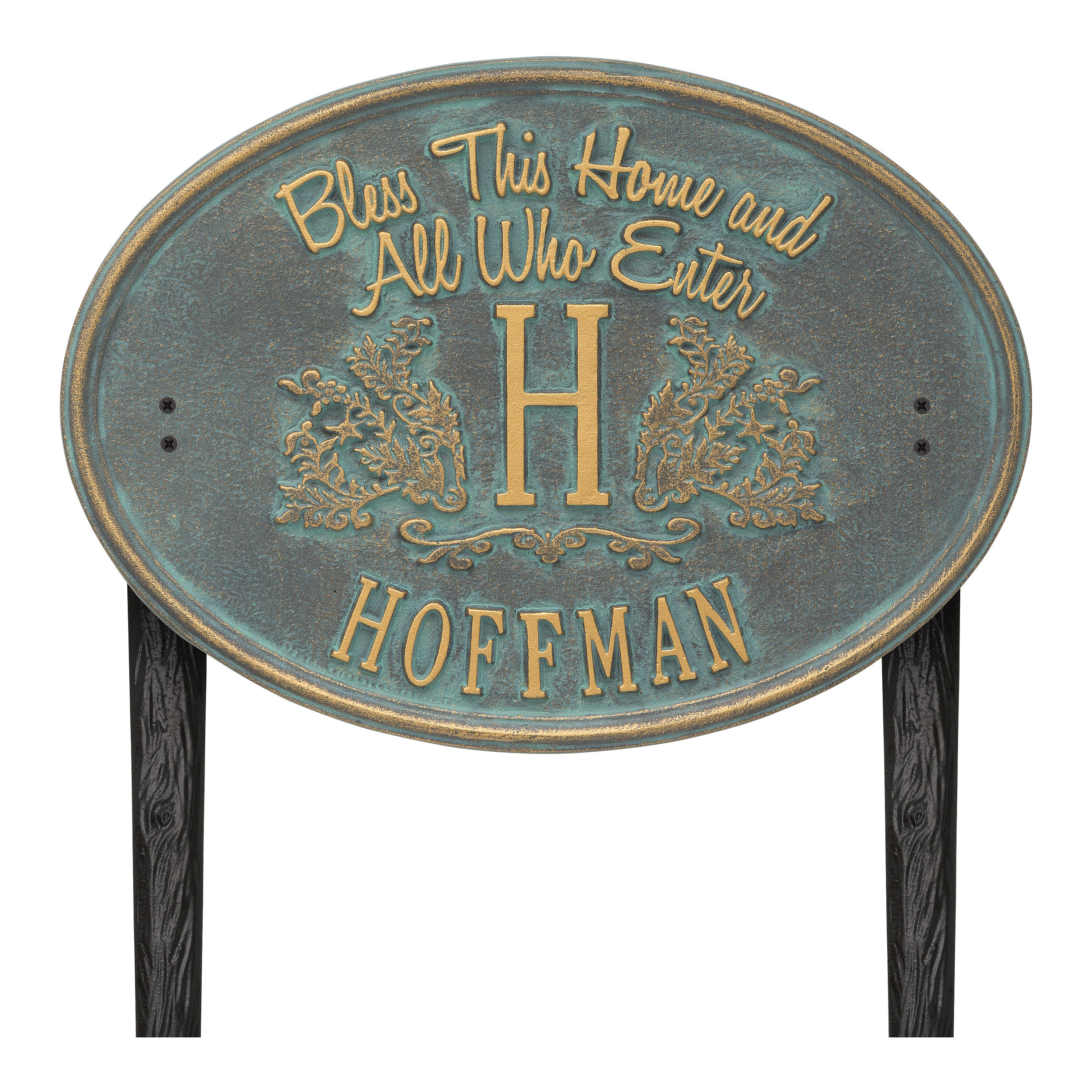 Bless This Home Monogram Oval Lawn Plaque 