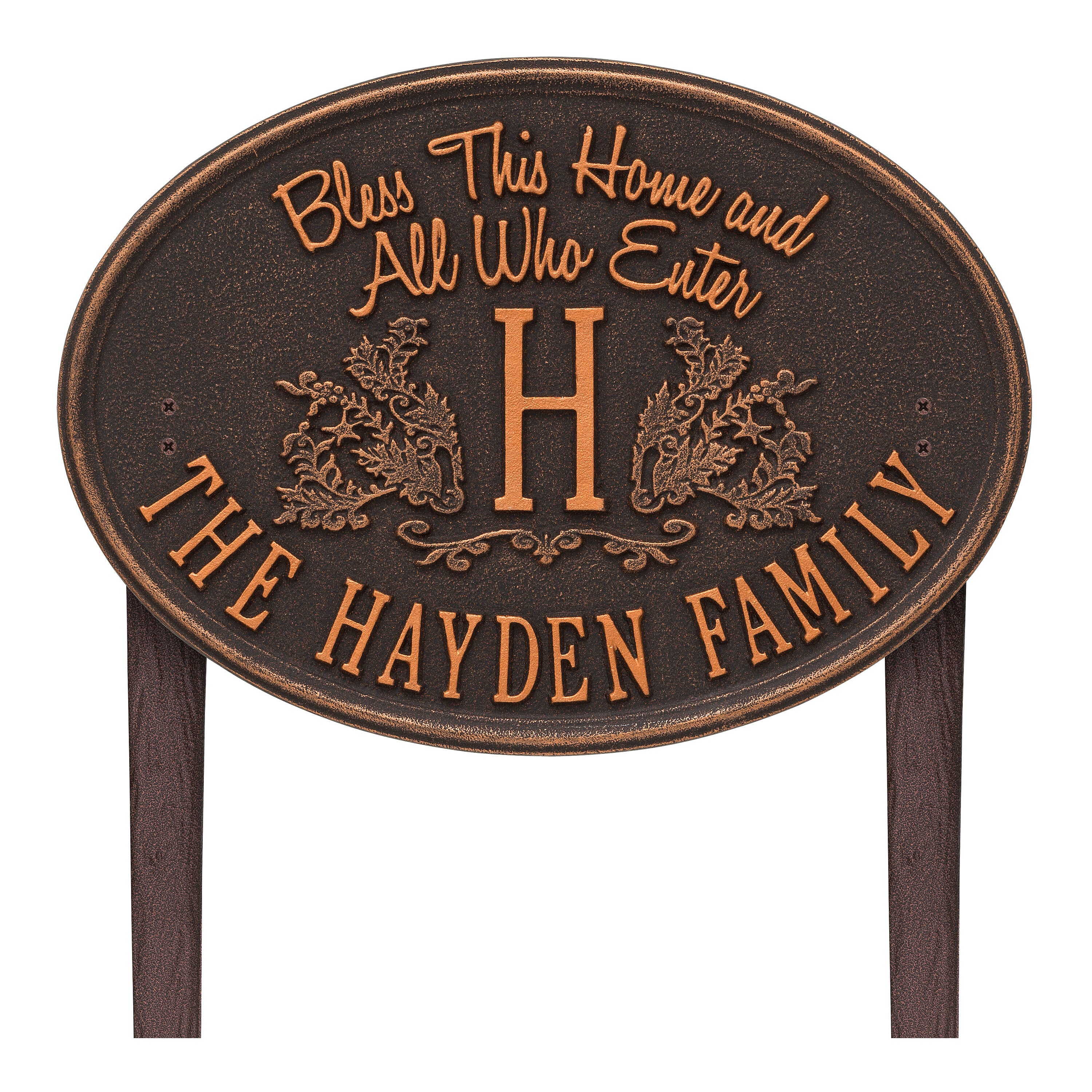Bless This Home Monogram Oval Lawn Plaque 