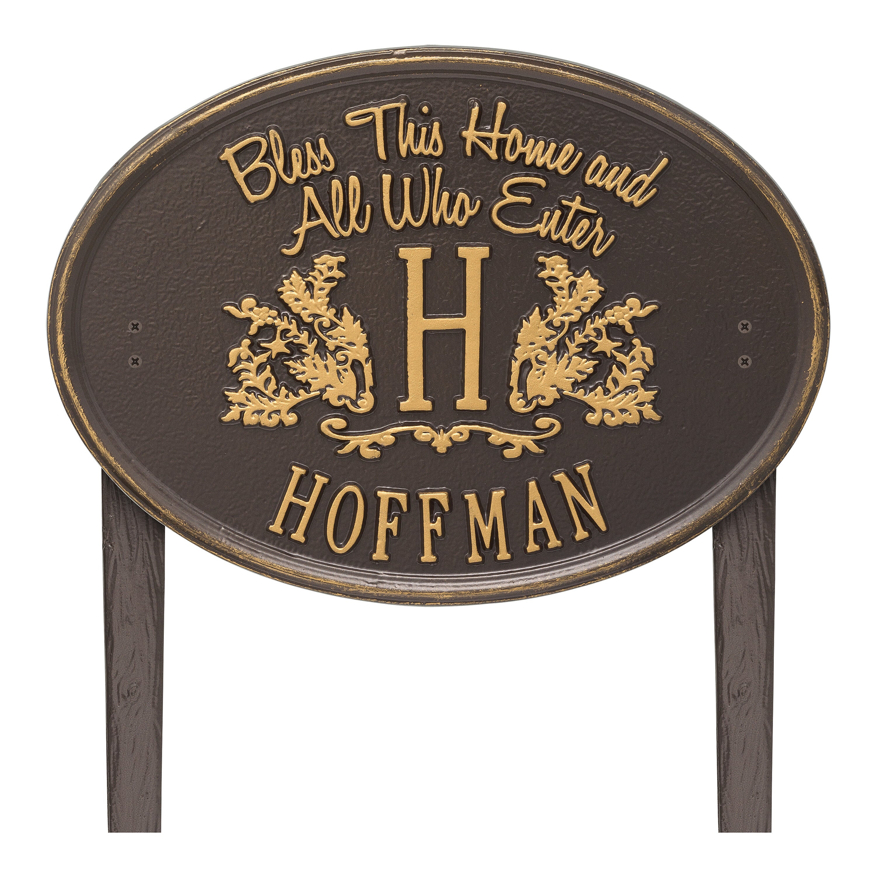 Bless This Home Monogram Oval Lawn Plaque 