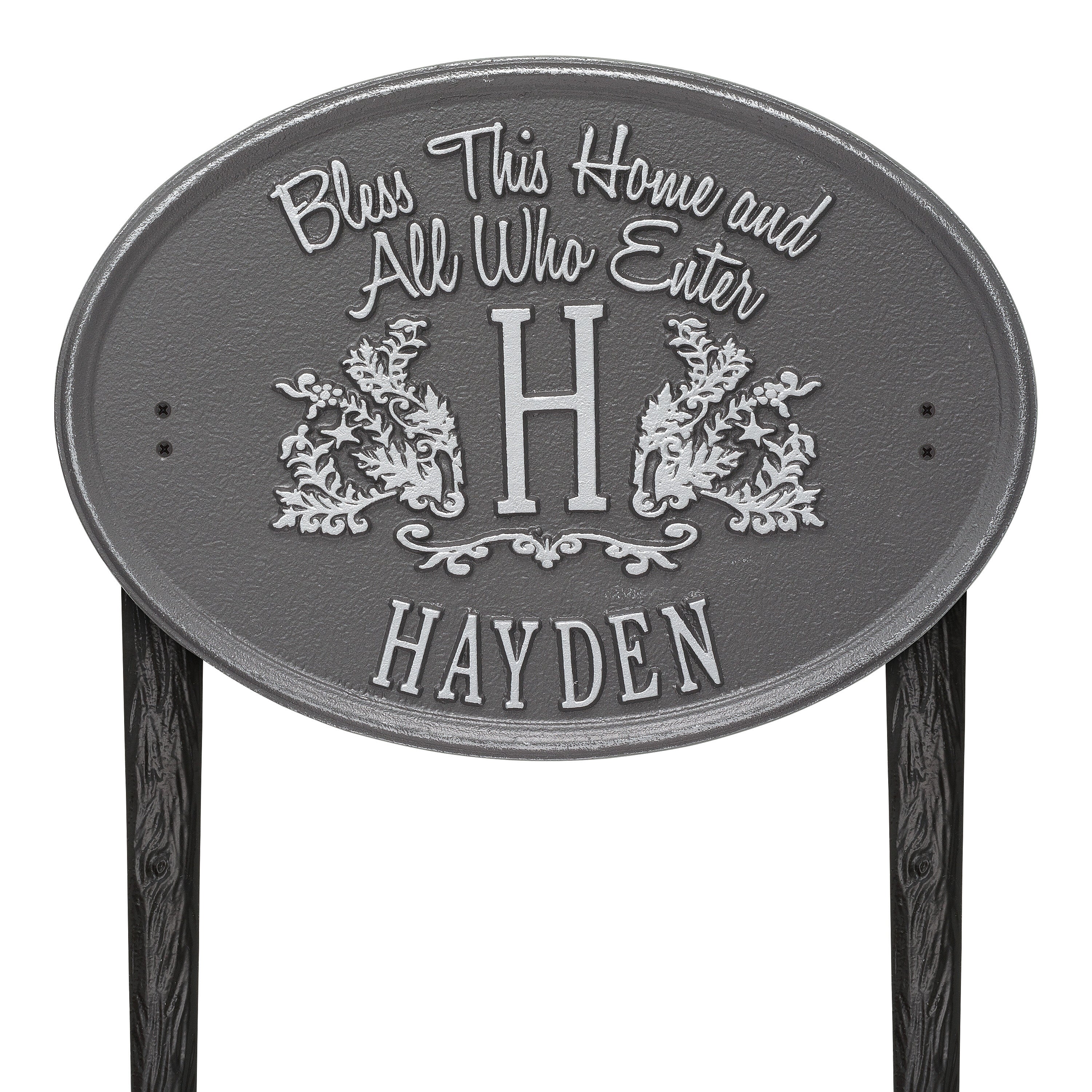 Bless This Home Monogram Oval Lawn Plaque 